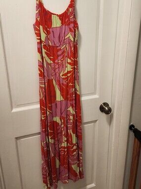 Vibrant Santuary Yellow, Red & Pink Tropical Print Maxi Dress - Size XL